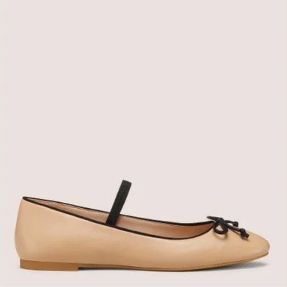 Stuart Weitzman Beige Leather Ballet Flat with Black Trim